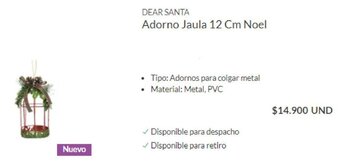 Homecenter DEAR SANTA Adorno Jaula 12 Cm Noel oferta