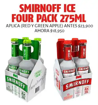 Smiroff Ice Four Pack 275ml Aplica Red y Green Apple