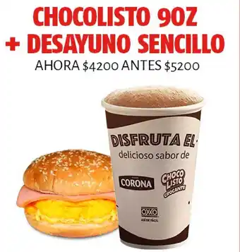 Chocolisto 9oz + Desayuno Sencillo