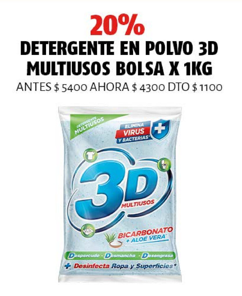 Oxxo Detergente En Polvo 3D Multiusos Bolsa X 1kg oferta