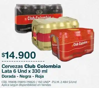 Makro Cervezas Club Colombia Lata 6 Und x 330 ml Dorada - Negra - Roja oferta