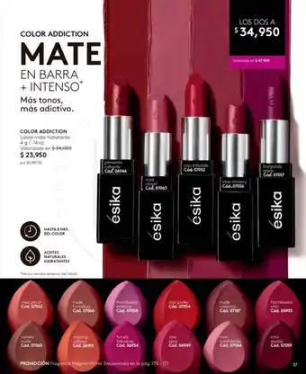 Ésika COLOR ADDICTION Labial mate hidratante 4 g/.14 oz. oferta
