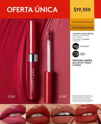 Ésika COLORFIX LIQUID TATTOO Labial liquido mate 24H 6 ml/.2 fl.oz. oferta
