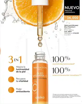 Ésika TRIPLE ACCIÓN MAX Óleo Vitamina C Óleo facial 19 ml/.64 fl.oz. oferta