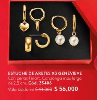 Ésika ESTUCHE DE ARETES X3 GENEVIEVE Con perlas Finart. Candonga más larga de 2.3 cm. oferta