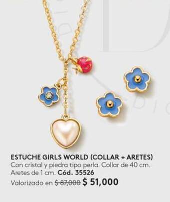 Ésika ESTUCHE GIRLS WORLD (COLLAR + ARETES) Collar de 40 cm. Aretes de 1 cm. oferta