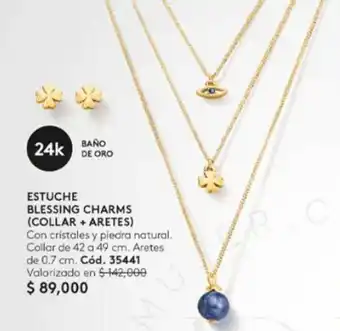 ESTUCHE BLESSING CHARMS (COLLAR + ARETES) Collar de 42 a 49 cm. Aretes de 0.7 cm.