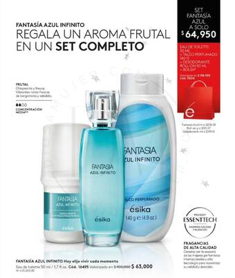 Ésika SET FANTASÍA AZUL EAU DE TOILETTE 50 ML + TALCO PERFUMADO 140 G + DESODORANTE ROLL-ON 50 ML + BOLSA oferta