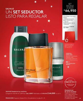 Ésika SET SALVAJE COLOGNE FOR MEN 90 ML + DESODORANTE ROLL-ON 50 ML + TALCO PERFUMADO 140 G + BOLSA oferta
