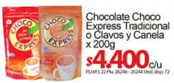 Caribe Supermercados Chocolate Choco Express Tradicional o Clavos y Canela 200g oferta