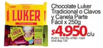 Chocolate Luker Tradicional o Clavos y Canela Parte Fácil 250g