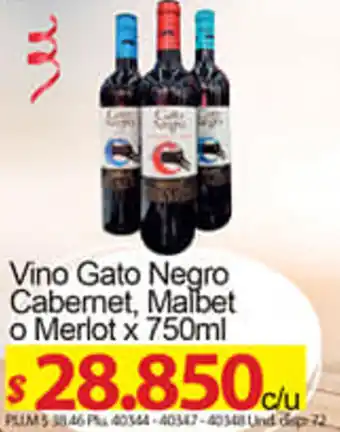Caribe Supermercados Vino Gato Negro Cabernet, Malbet o Merlot 750ml oferta