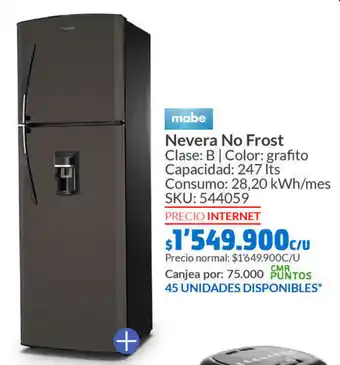 Homecenter mabe Nevera No Frost 247lts oferta