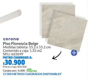 Homecenter corona Piso Florencia Beige 55.2 x 55.2 cm oferta