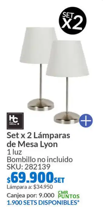 Homecenter Set x 2 Lámparas de Mesa Lyon 1 luz oferta