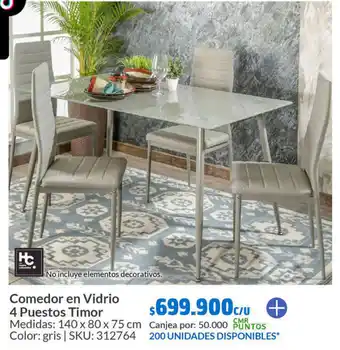 Homecenter Comedor en Vidrio 4 Puestos Timor 140 x 80 x 75 cm oferta