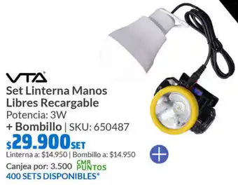Homecenter VTA Set Linterna Manos Libres Recargable Potencia 3W + Bombillo oferta