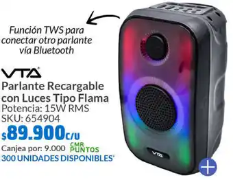 Homecenter VTA Parlante Recargable con Luces Tipo Flama Potencia 15W RMS oferta