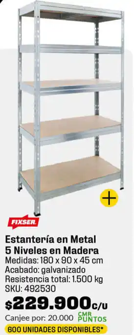 Homecenter Estantería en Metal 5 Niveles en Madera 180 x 90 x 45 cm oferta