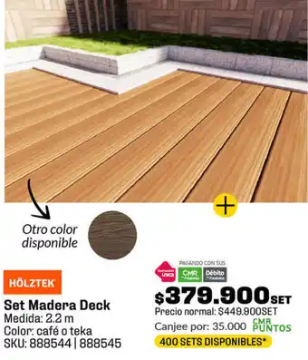 Homecenter HÖLZTEK Set Madera Deck 2.2 m oferta
