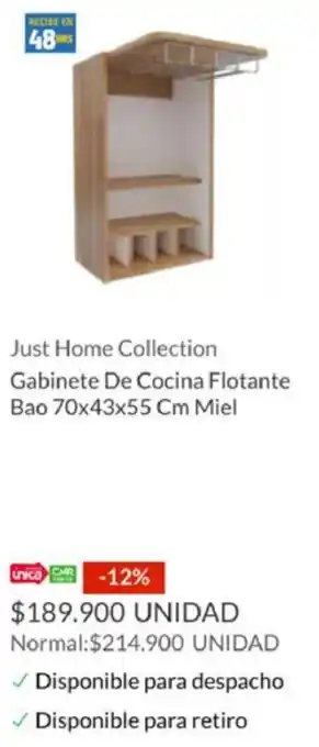 Homecenter Just Home Collection Gabinete De Cocina Flotante Bao 70x43x55 Cm Miel oferta