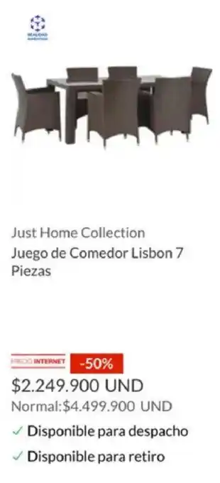 Homecenter Just Home Collection Juego de Comedor Lisbon 7 Piezas oferta