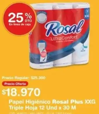Makro Papel Higiénico Rosal Plus XXG Triple Hoja 12 Und x 30 M oferta