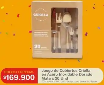 Makro Juego de Cubiertos Criolla en Acero Inoxidable Dorado Mate x 20und oferta