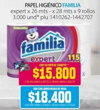 Colsubsidio PAPEL HIGIÉNICO FAMILIA expert x 26 mts - x 28 mts x 9 rollos oferta