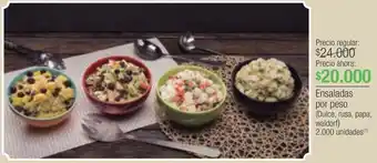 Jumbo Ensaladas por peso (Dulce, rusa, papa, waldorf 2.000 unidades oferta