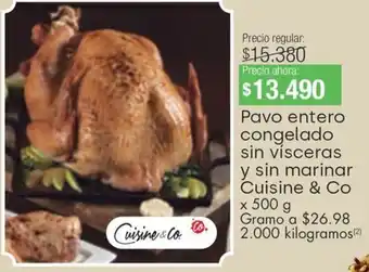 Jumbo Pavo entero congelado sin vísceras y sin marinar Cuisine & Co x 500g oferta
