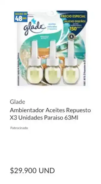 Homecenter Glade Ambientador Aceites Repuesto X3 Unidades Paraiso 63ML oferta