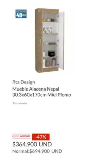 Homecenter Rta Design Mueble Alacena Nepal 30.3x60x170cm Miel Plomo oferta