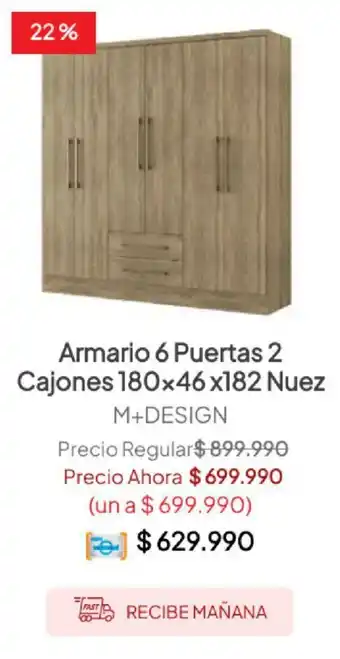 Easy M+DESIGN Armario 6 Puertas 2 Cajones 180x46x182 Nuez oferta