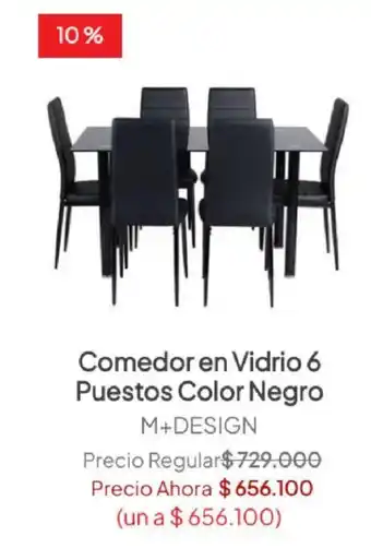 Easy M+DESIGN Comedor en Vidrio 6 Puestos Color Negro oferta