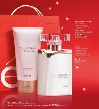 Ésika SET VIBRANZA BLANC Parfum 45 ml + Crema nutritiva para manos 75 g + Bolsa oferta