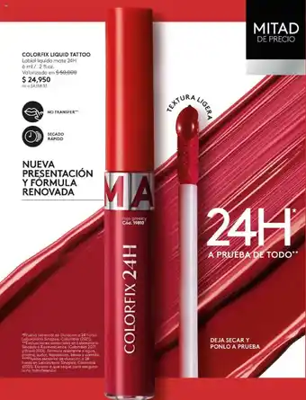 Ésika COLORFIX LIQUID TATTOO Labial liquido mate 24H 6 ml/.2 fl.oz. oferta
