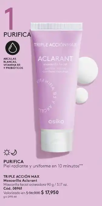 Ésika TRIPLE ACCIÓN MAX Mascarilla Aclarant 90 g / 3.17 oz. oferta