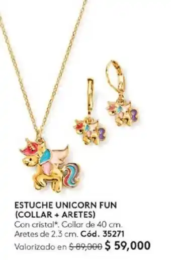 Ésika ESTUCHE UNICORN FUN (COLLAR + ARETES) Collar de 40 cm. Aretes de 2.3 cm. oferta