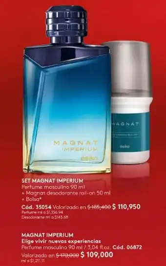 Ésika SET MAGNAT IMPERIUM Perfume masculino 90 ml + Magnat desodorante roll-on 50 ml + Bolsa oferta