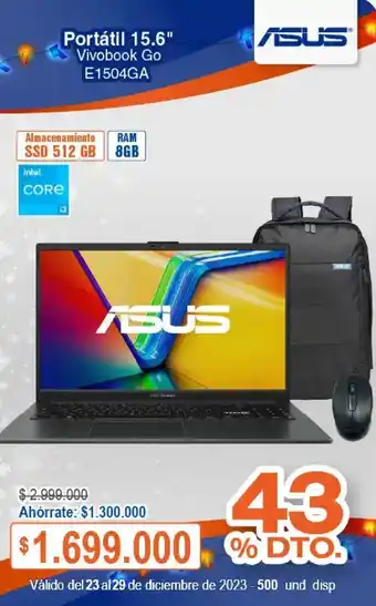 Alkosto ASUS Portátil 15.6" Vivobook Go E1504GA oferta