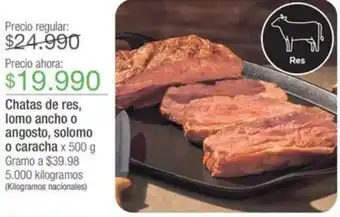 Jumbo Chatas de res, lomo ancho o angosto, solomo o caracha x 500 g oferta