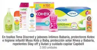 Jumbo Tena Discreet y jabones, protectores Kotex, protección solar Nivea y Babaria, repelentes Stay off y Autan y Capibell oferta