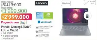 Jumbo Portátil Gaming LENOVO LOQ + Mouse oferta