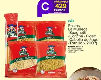 Surtimax Pastas La Muñeca -Spaghetti -Concha - Fideo -Cabello de ángel -Tornillo x 200 g oferta