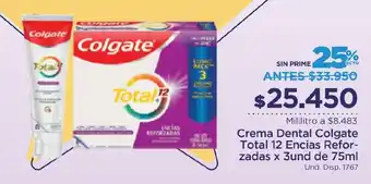 FarmaTodo Crema Dental Colgate Total 12 Encias Refor-zadas x 3 und de 75ml oferta