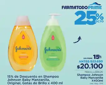 FarmaTodo Shampoo Johnson's Baby Manzanilla x 400ml oferta