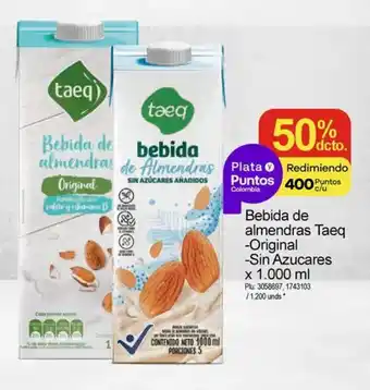 Surtimax Bebida de almendras Taeq - Original - Sin Azucares x 1.000 ml oferta