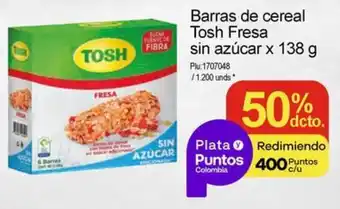 Surtimax Barras de cereal Tosh Fresa sin azúcar x 138 g oferta