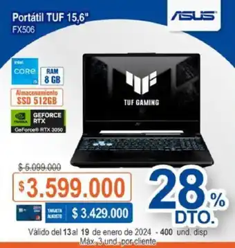 Alkosto ASUS Portátil TUF 15,6" oferta